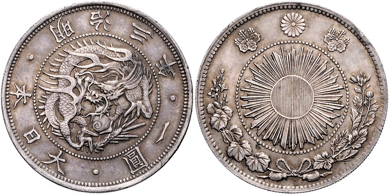 Japan Mutsuhito 1867-1912 1 Yen 1870 Typ 1 KM 5.1. 
winz.Rf. vz