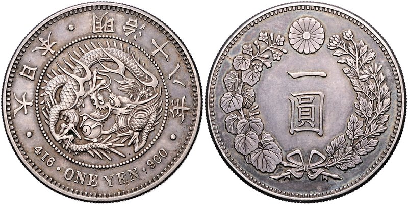 Japan Mutsuhito 1867-1912 1 Yen 1885 KM A25.2. 
 vz