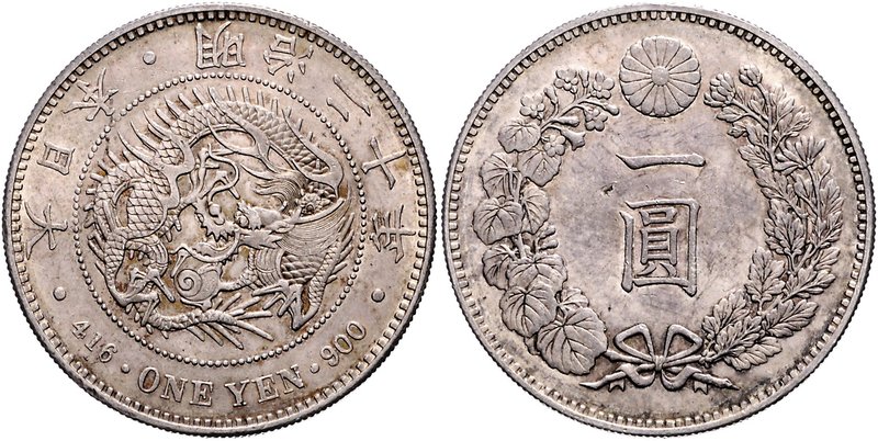 Japan Mutsuhito 1867-1912 1 Yen 1887 (Year 20) KM A25. 
winz.Sf. ss-vz