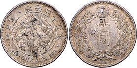 Japan Mutsuhito 1867-1912 1 Yen 1892 (Year 25) Dav. 274. 
Chopmarks ss