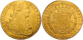 Kolumbien Carlos IV. 1788-1808 8 Escudos 1796 NR-JJ Santa Fé Friedb. 51. Schlumb. 726. Cal. 126. 
 f.vz