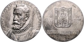 Kolumbien Republik Silbermedaille 1938 (v. A. Mauquoy, bei Fisch, Brüssel) a.d. 400-jährige Jubiläum der Gründung von Bogota durch Gonzalo Ximénez de ...