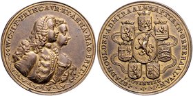 Niederlande Willem IV. van Oranje-Nassau 1711-1751 Bronzemedaille 1747 auf seine Wahl zum Erbstatthalter und die Huldigungen der 7 Provinzen, dazu ein...