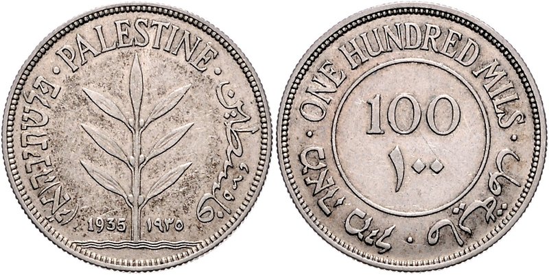 Palästina Lot von 2 Stücken: 100 Mils 1935 und 1939 KM 7. 
 ss u. vz-st