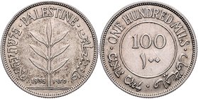 Palästina Lot von 2 Stücken: 100 Mils 1935 und 1939 KM 7. 
 ss u. vz-st
