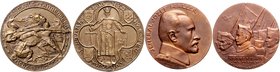 Polen Unter Fremdherrschaft 1795-1918 Lot von 4 Stücken: Bronzemedaille 1910 (unsign.) a.d. 500-jährige Gedenken an die Schlacht von Grunwald-Tannenbe...
