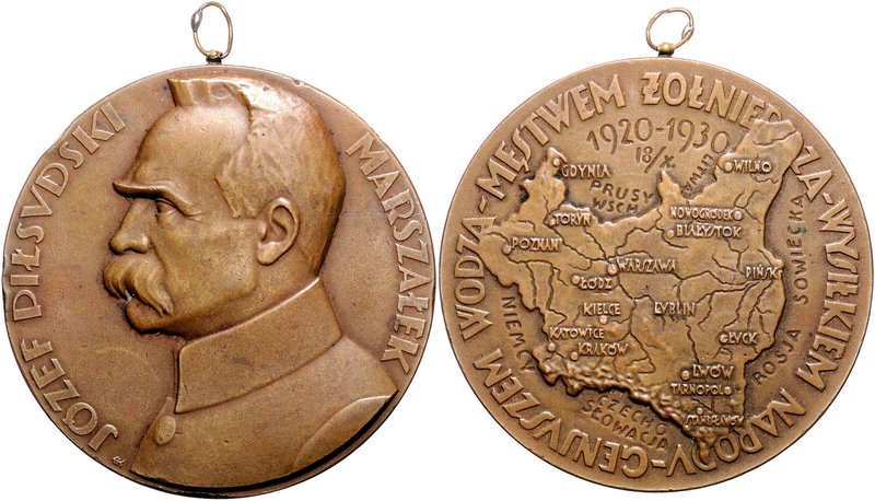 Polen Republik 1918-1939 Bronzemedaille 1930 (unsign.) auf Marschall Jozef Pilsu...