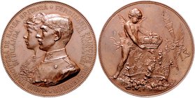 Rumänien Carol I. als König 1881-1914 Bronzemedaille 1893 (v. Scharff) a.d. Vermählung des Kronprinzen Ferdinand mit Maria v. England Eimer 1779. Brow...