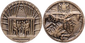 Rumänien Ferdinand I. 1914-1930 Bronzemedaille 1926 (v. Huguenin) a. d. Tunnel Brasov-Buzau 
40,4mm 26,9g vz