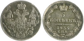 Russland Nikolai I. 1825-1855 5 Kopeken 1835 St. Petersburg KM C 163. 
kl.Rf. f.vz