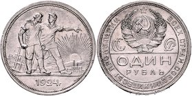 Russland UDSSR 1918-1991 1 Rubel 1924 KM 90.1. 
kl.Rf. vz/f.st