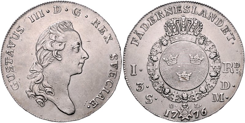 Schweden Gustav III. 1771-1792 Riksdaler 1776 OL Dav. 1735. 
 ss-vz