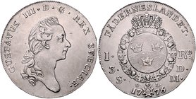 Schweden Gustav III. 1771-1792 Riksdaler 1776 OL Dav. 1735. 
 ss-vz