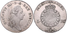 Schweden Gustav III. 1771-1792 Riksdaler 1783 OL Dav. 1736. 
 ss-vz