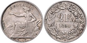 Schweiz 2 Franken 1850 A Divo 2. 
 ss+
