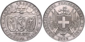 Schweiz - Graubünden 4 Franken 1842 a.d. Eidgenössische Freischießen in Chur Dav. 372. Richter 836a. HMZ 2 1340a. 
 vz