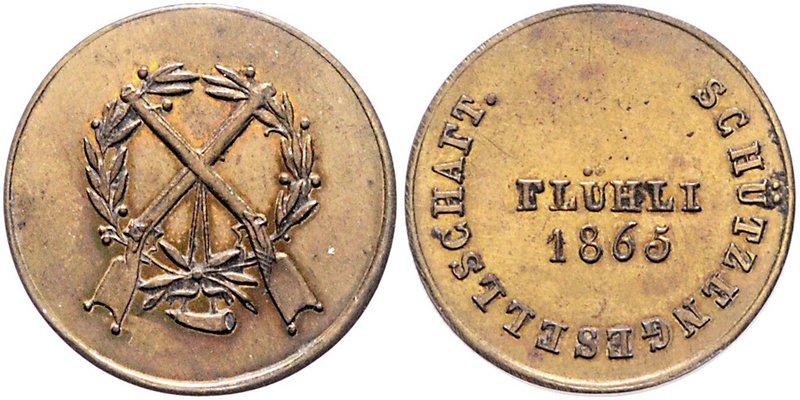 Schweiz - Schützenmedaillen Messingjeton 1865 der Schützengesellschaft Flühli Ri...