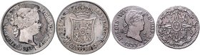 Spanien Isabel II. 1833-1868 40 Centimos 1865 m. 6-strahligem Stern, dazu 2 Maravedis 1833 KM 810, 487,1. 
 ss