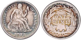 USA 1 Dime 1891 Seated Liberty KM A92. 
hübsche Patina ss+