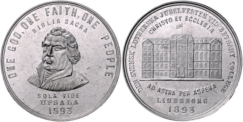 USA Aluminium-Medaille 1893 auf 300 Jahre schwedische, reformierte Kirche SOLA F...
