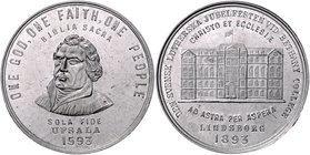 USA Aluminium-Medaille 1893 auf 300 Jahre schwedische, reformierte Kirche SOLA FIDE UPSALA 1593 / LINDSBORG KANSAS 1893 Whiting 803. 
50,5mm 10,4g vz...