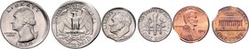 USA Lot von 3 Fehlprägungen: 1 Cent 1983 Lincoln Memorial Reverse (Zainende), 10 Cent 1959 Roosevelt Dime (Zainende) und 25 Cent 1978 Washington Quart...