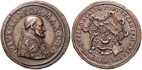 Vatikan Pius IV. 1559-1565 Bronzemedaille o.J. (1561) (unsign. v. G. Bonzagni, genannt Frederico Parmense) auf die Befestigungsanlage von Civitavecchi...