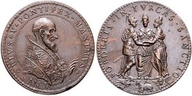 Vatikan Pius V. 1566-1572 Bronzemedaille 1571 AN V (v. G. A. Rossi) auf die 'Heilige Liga', Bündnis zwischen Rom, Spanien und Venedig im Jahr 1571, vo...