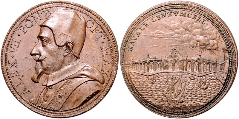 Vatikan Alexander VII. 1655-1667 Bronzemedaille 1660 (von G. Mola) auf den Hafen...
