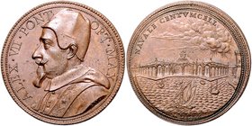 Vatikan Alexander VII. 1655-1667 Bronzemedaille 1660 (von G. Mola) auf den Hafen von Civitavecchia Spink 1199. 
min. Str., 41,6 mm 30,4 g vz