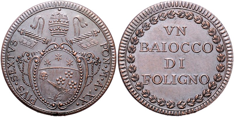 Vatikan Pius VI. 1775-1798 1 Baiocco 1794 (A XX) Muntoni 343. 
 vz-st