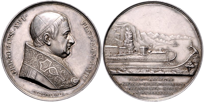 Vatikan Gregor XVI. 1831-1846 Silbermedaille 1843 (v. Girometti) a.d. Ausbau des...