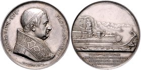 Vatikan Gregor XVI. 1831-1846 Silbermedaille 1843 (v. Girometti) a.d. Ausbau des Hafens von Terracina Spink 2088 (Ae). 
winz.Rf.u.Kr. 43,3mm 33,5g vz