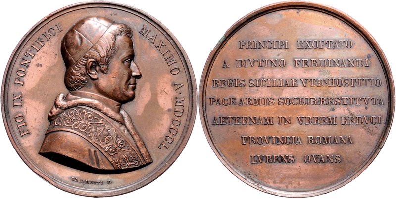 Vatikan Pius IX. 1846-1878 Bronzemedaille 1850 (v. Girometti) auf seine Rückkehr...
