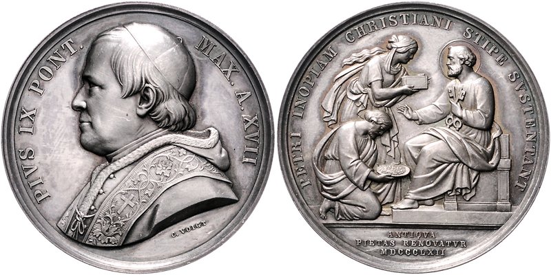 Vatikan Pius IX. 1846-1878 Silbermedaille 1862 (v. Voigt) a.d. Wiedereinführung ...