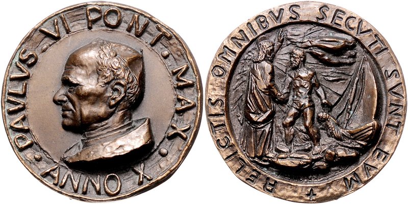 Vatikan Paul VI. 1963-1978 Bronzemedaille 1973 (Künstlermedaille) auf sein 10-jä...