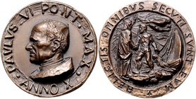 Vatikan Paul VI. 1963-1978 Bronzemedaille 1973 (Künstlermedaille) auf sein 10-jähriges Amtsjubiläum 
in Orig.Etui 45,0mm 50,5g vz