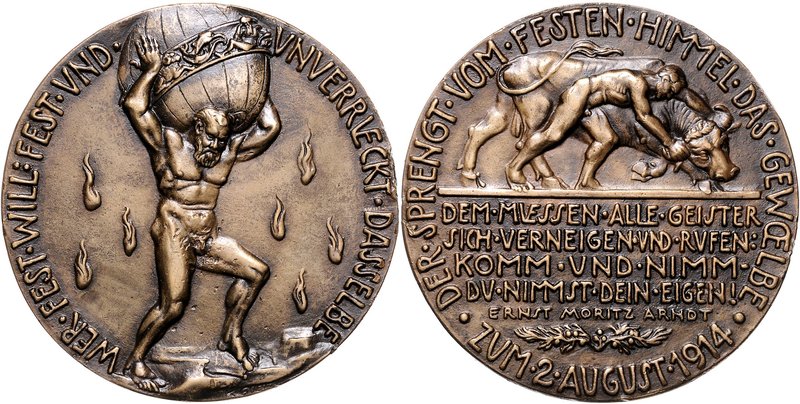 Medaillen von Karl Goetz Bronzemedaille 1914 a.d. Deutsche Mobilmachung Kien. 13...