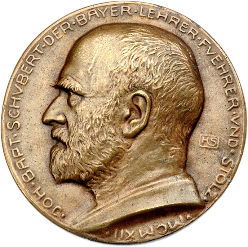 Medaillen von Hans Schwegerle Bronzegussmedaille 1912 auf Johann Baptist Schuber...