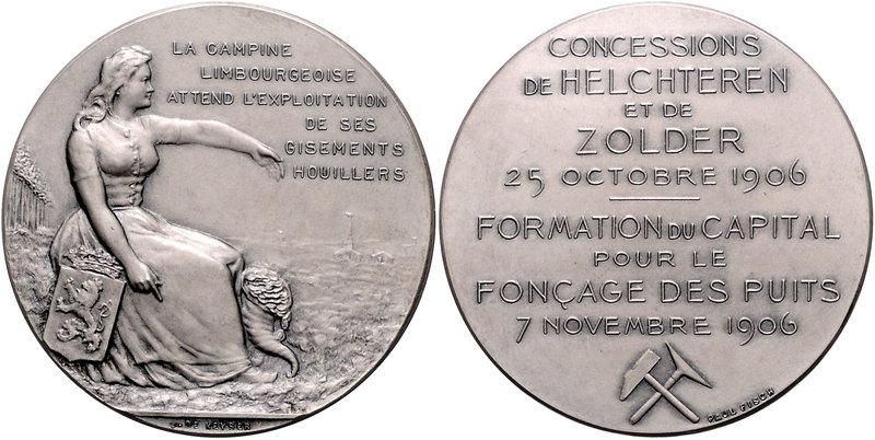 - Bergbau - Belgien - Limbourg Silbermedaille 1906 (v. de Keyser/Fisch) a.d. Kon...