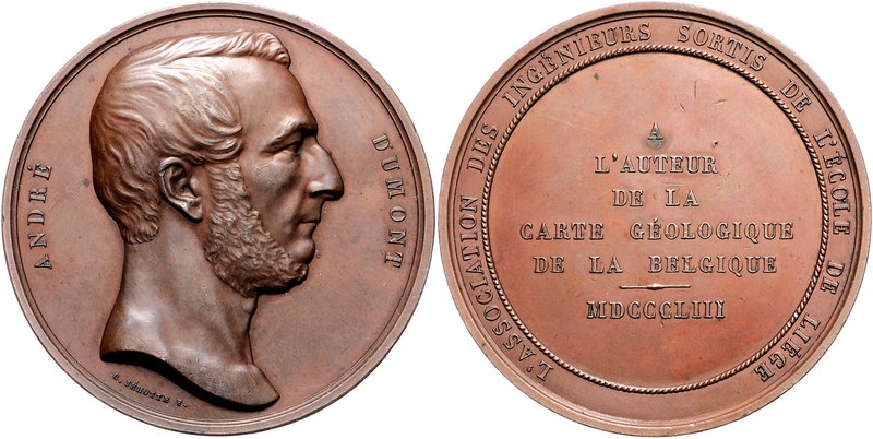 - Bergbau - Belgien - Lüttich Bronzemedaille 1853 (v. Jéhotte) auf André Dumont,...