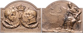 - Bergbau - Belgien - Mariemont Bronze-Plakette 1903 (v. Rombaux) a.d. Besuch des Königspaares in der Zeche v. Mariemont anlässlich der 100-Jahrfeier ...