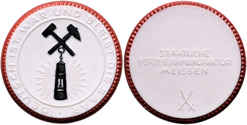 - Bergbau - Deutschland Porzellanmedaille o.J. (v. Meissen) Saar-Erinnerung, Vs:...