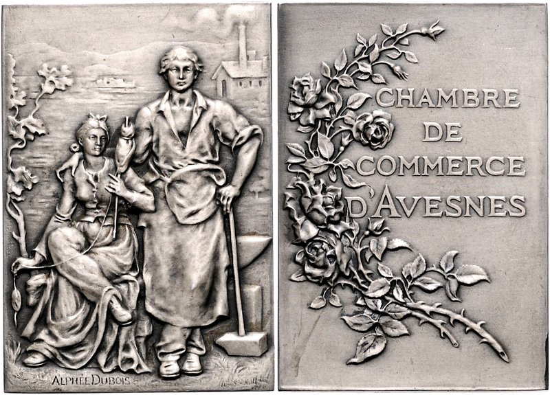 - Bergbau - Frankreich - Avesnes Silberplakette o.J. (v. Dubois) Auszeichnung de...