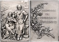 - Bergbau - Frankreich - Avesnes Silberplakette o.J. (v. Dubois) Auszeichnung der Handelskammer, i.Rd: Füllhorn 2 ARGENT 
Prüfspur a.Rd., 35,3x50,5mm...