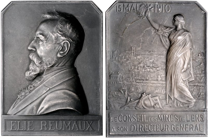 - Bergbau - Frankreich - Lens Silberplakette 1910 (v. Hippolyte Lefèbvre) a.d. J...