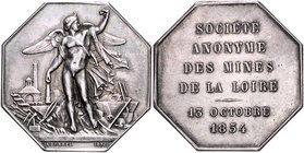- Bergbau - Frankreich - Saint-Etienne Silbermedaille 1874 achteckig (v. Borrel) a.d. 20-jährige Jubiläum der Bergbau-Gesellschaft (im Kohlebecken der...