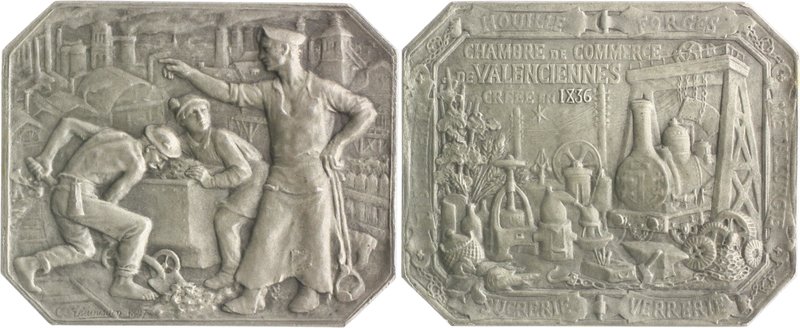 - Bergbau - Frankreich - Valenciennes Silberplakette 1897 (v. Theunissen) des Ch...