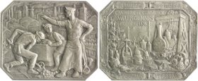 - Bergbau - Frankreich - Valenciennes Silberplakette 1897 (v. Theunissen) des Chambre de Commerce, i.Rd: Füllhorn ARGENT Müs. 18/96. 
40,4x33,2mm 25,...