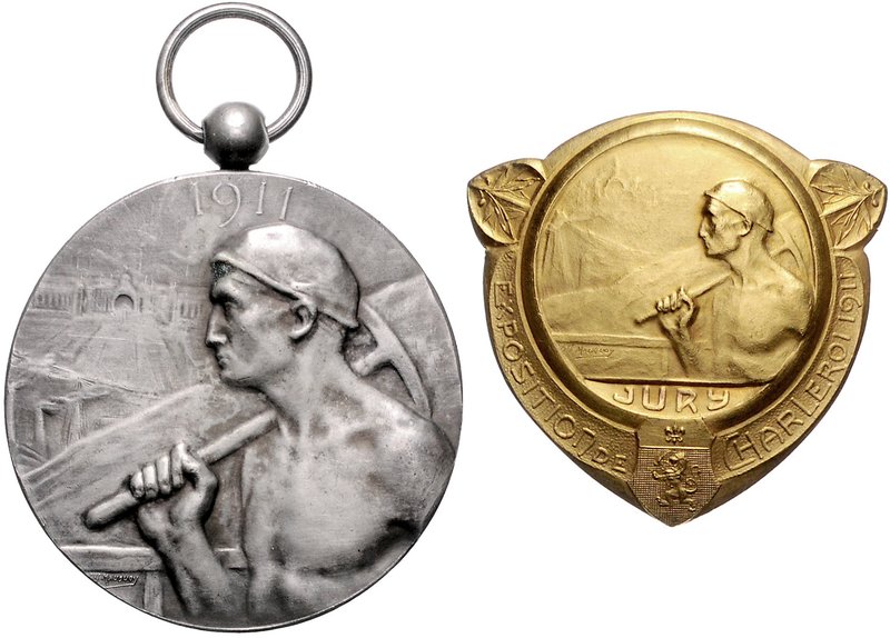 - Bergbau - Ausland - Lots Lot von 3 Stücken: Versilberter Bronzemedaille 1911 (...